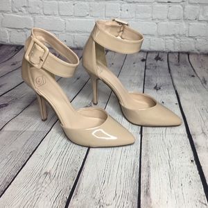 Delicious Nude Pointed Toe Ankle Strap Heel